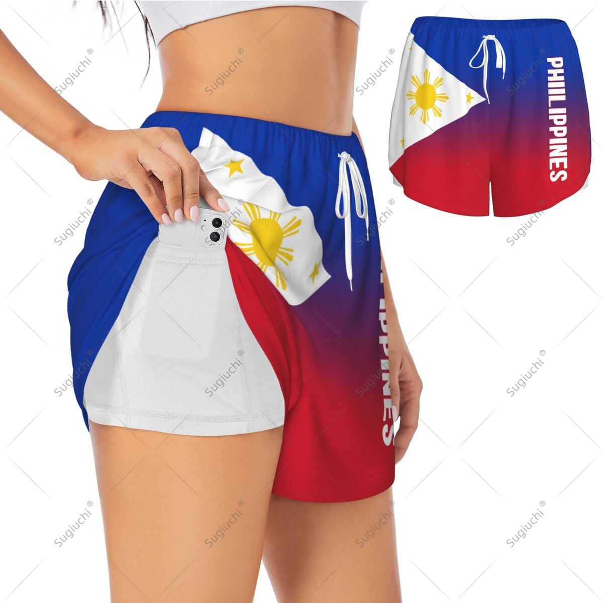 Yoga Pilates Girl - Shorts Esportivos Femininos com Bandeira das